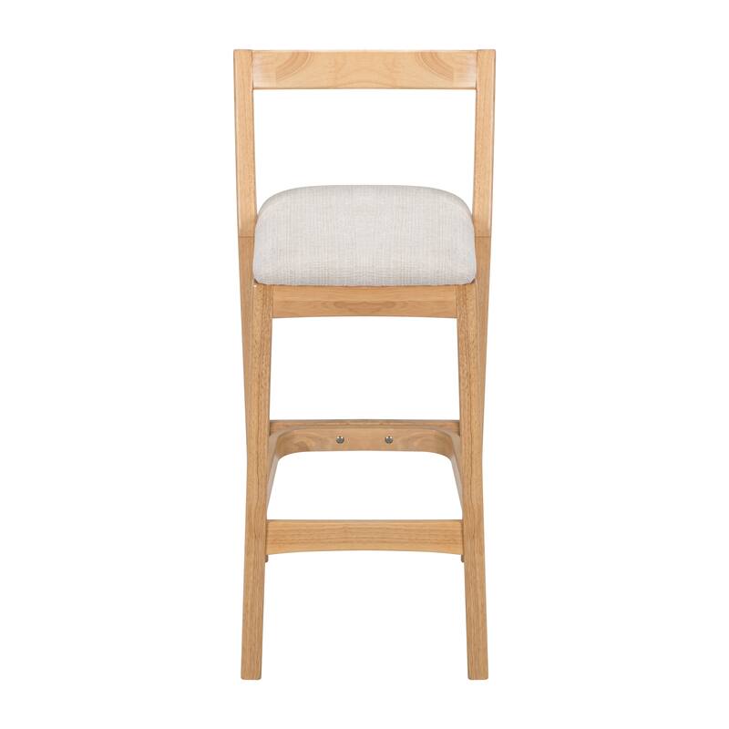 Indoor Rubberwood Barstool, Natural Finished and Beige Upholstery, Set of 2