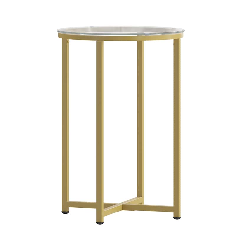 Glass Console Table with Criss Cross Matte Gold Frame - Occasional Table