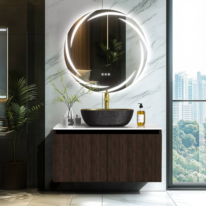 Wall Floating Vanity Bathroom Cabinet with Sink Combo with faucet