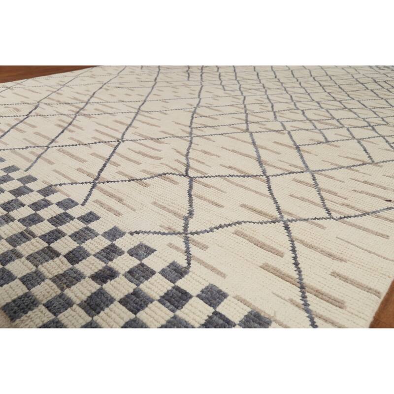 Trellis Moroccan Oriental Area Rug Handmade Checkered Wool Carpet - 7'11"x 11'0"