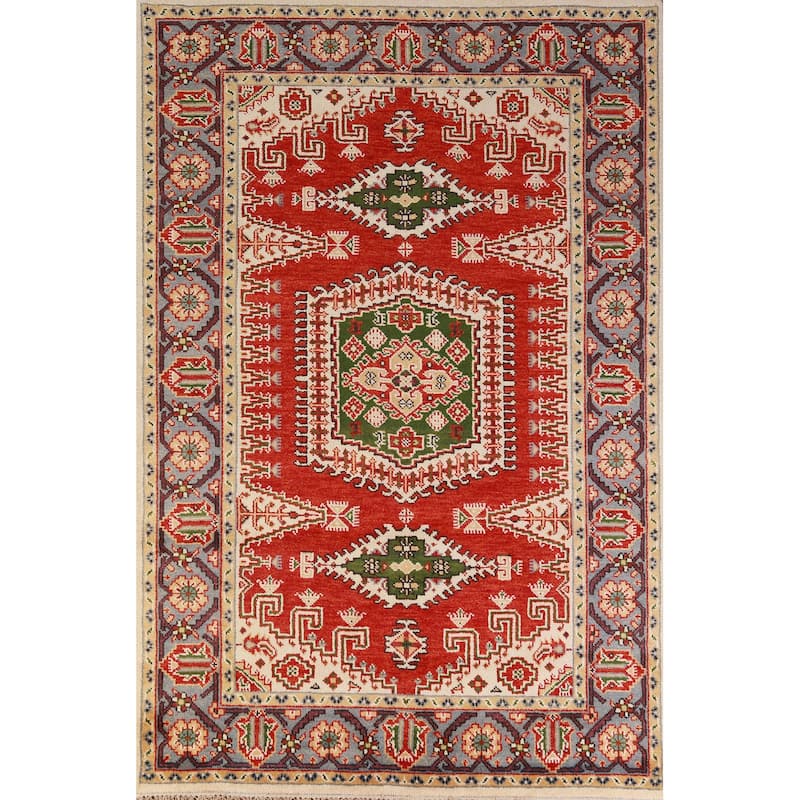 Hand Knotted Oriental 100% Wool Carpet Traditional Geometric Red Viss Area Rug - 9' 0'' X 6' 0''