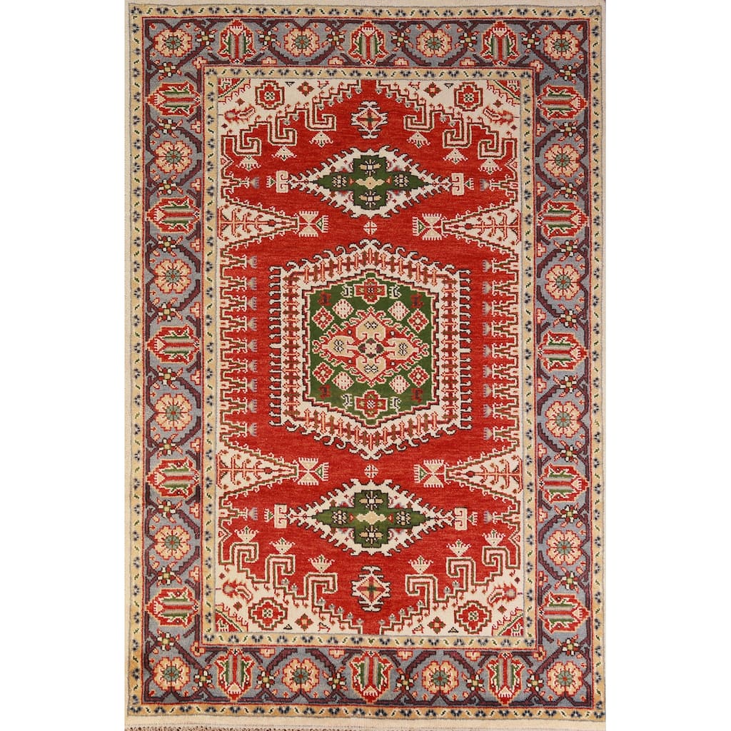 Hand Knotted Oriental 100% Wool Carpet Traditional Geometric Red Viss Area Rug - 9' 0'' X 6' 0''