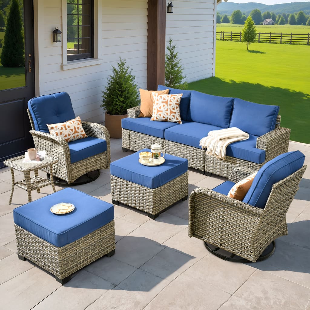 XIZZI 8-Piece Outdoor Wicker Patio Conversation Set with Swivel Chairs