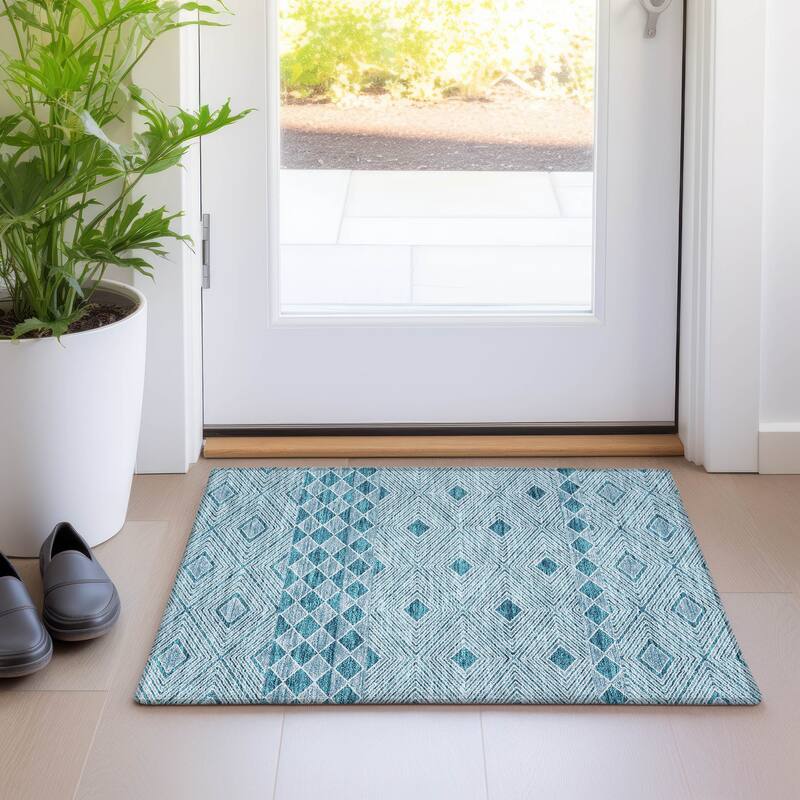 Premium Washable Super Soft Geo Prints Mayfield Rug - Teal - 1'8" x 2'6"