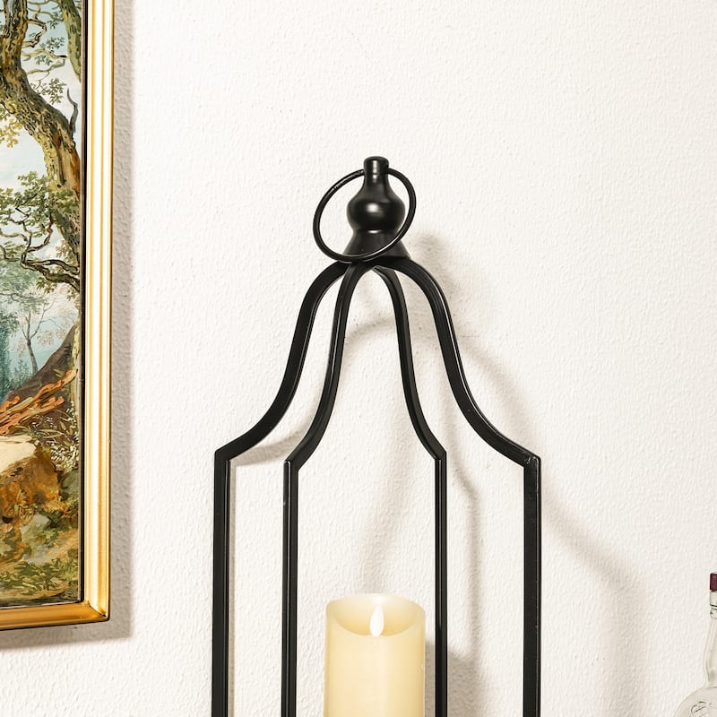 Glitzhome Modern Black Metal Foldable Lanterns Spring Wedding Hanging Candle Holders