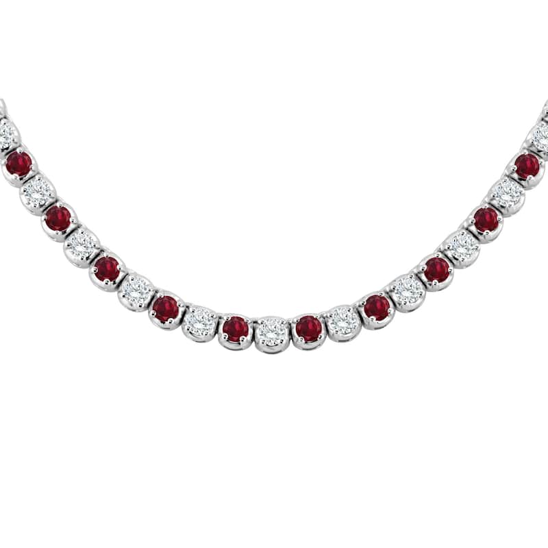Auriya 14k Gold Ruby and Diamond Tennis Necklace