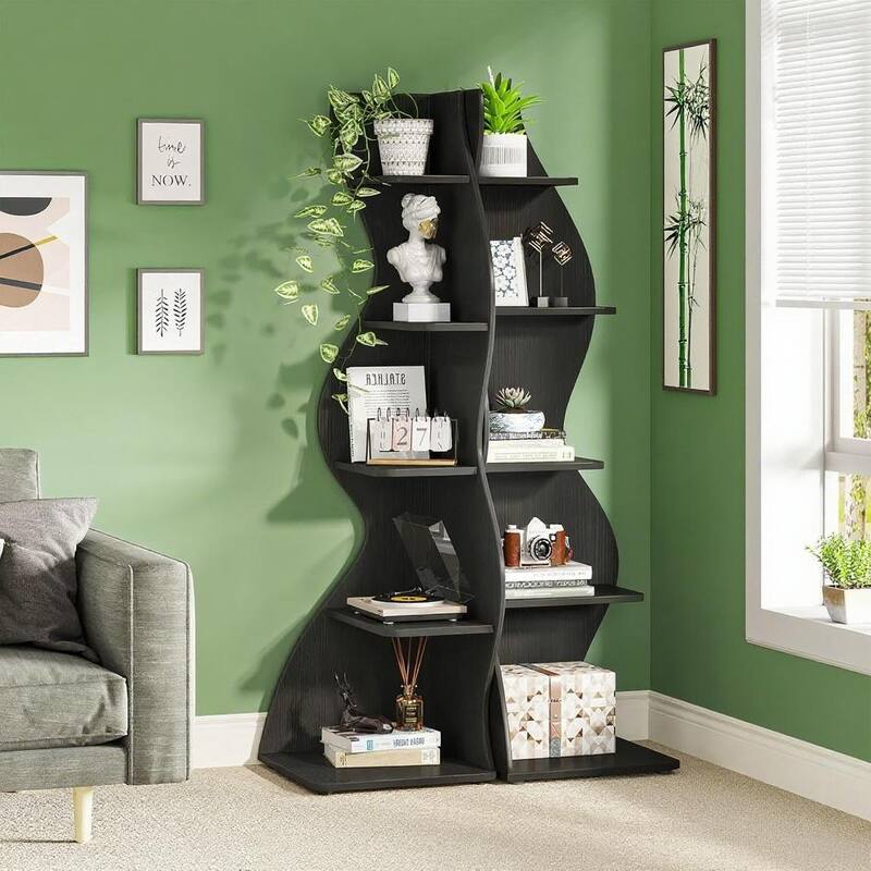 Modern 5-Tier Corner Shelf Unit with Adjustable Shelves for Living Room Office or Bedroom - 19.68” x 18.89” x 69.88”