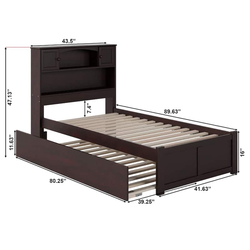 AFI Newport Twin XL Size Platform Bed with Footboard & Twin XL Trundle