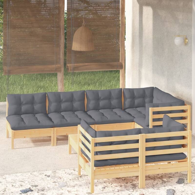 vidaXL Solid Pinewood Patio Lounge Set 8 Piece with Cushions Multi Colors