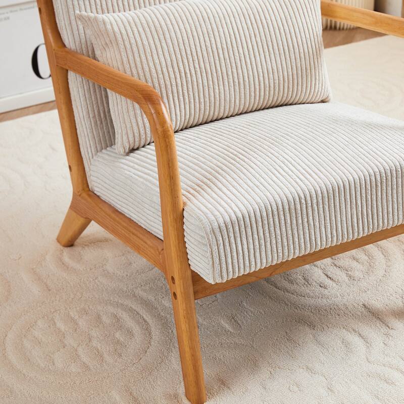 Rustic Side Chair Accent Chair with Wood Legs, Beige Reception Chair Arm Chair Vanity Chair Dressing Chair