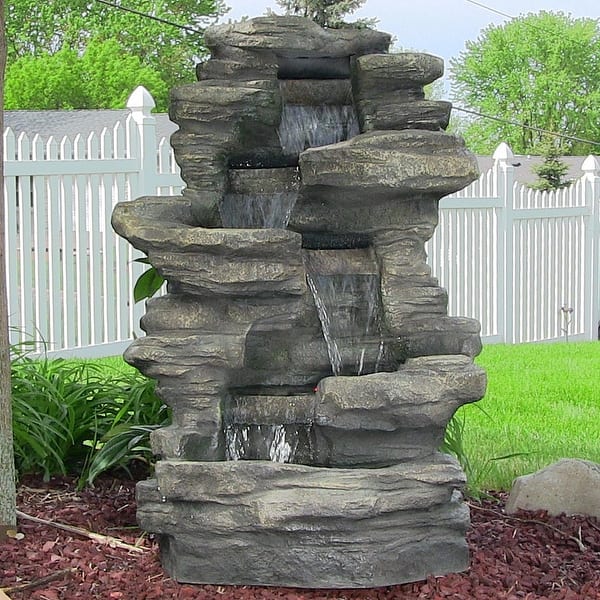 slide 2 of 8, Stacked Shale Outdoor Water Fountain Backyard Feature w/ LEDs - 38"