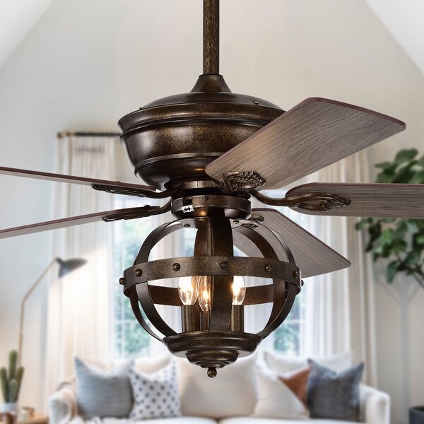 52-in Indoor Rivet Globe Cage Ceiling Fan with Remote ...