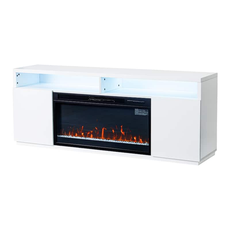 68" Modern RGB LED White TV Stands Console with 36" Fireplace