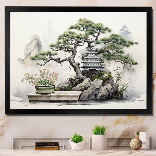 Designart "Japon Art Meditative Green Bonsai I" Japan Art Framed Canvas  Prints - Bed Bath & Beyond - 39216127