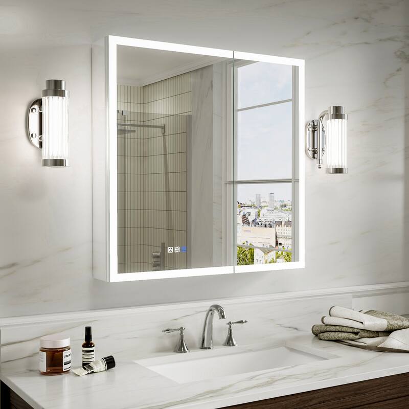 Modland 24"-30"W x 30"H LED Bathroom Medicine Cabinet with Mirror Anti-Fog,Surface or Recessed Mount