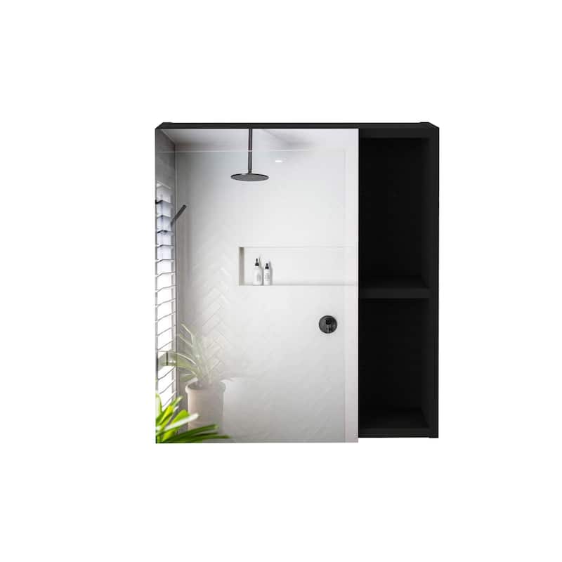 Medicine Cabinet - 17.7" W, 19" H, Mirror Door, 3 Interior Shelves, 2 Open Shelves, Wall-Mounted Storage