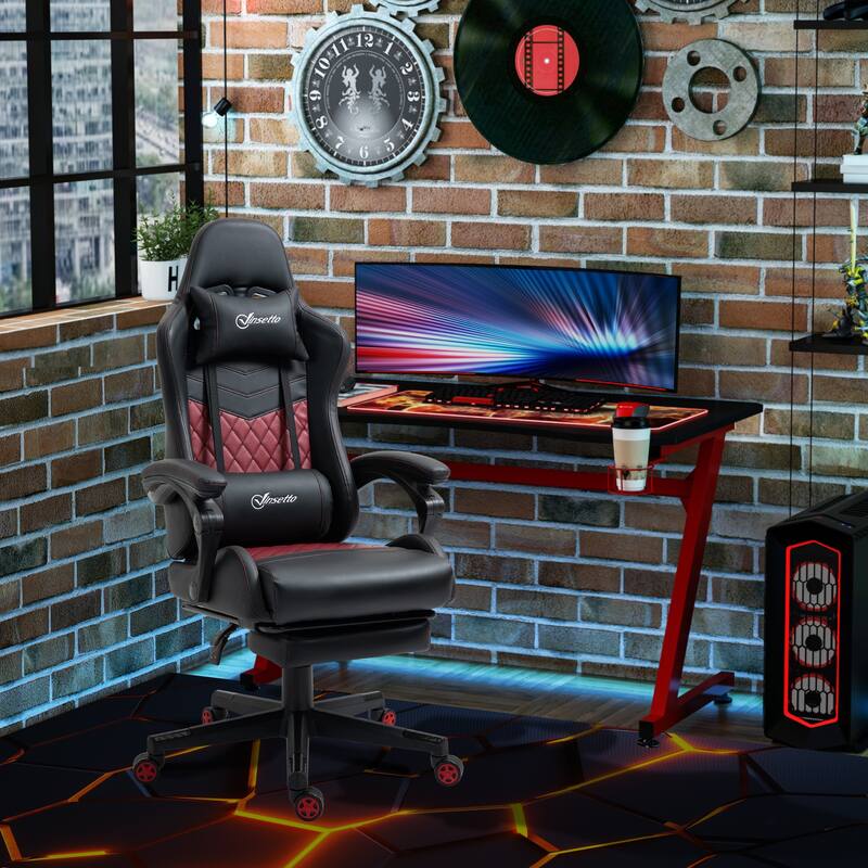 PU Leather 360° Swivel Racing Gaming Recliner with Footrest, Headrest, Lumbar Support, Adjustable Height