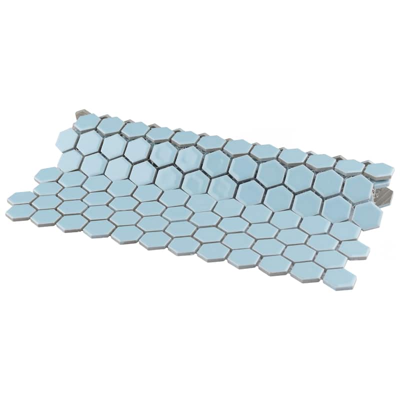 Merola Tile Hudson 1" Hex Cashmere Blue 11-7/8" x 13-1/4" Porcelain Floor and Wall Tile
