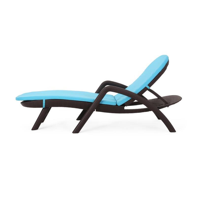 Outdoor polypropylene resin chaise lounge with armrests and cushions