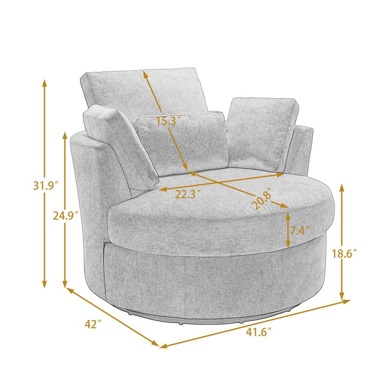 Chenille/Boucle Swivel Barrel Chair with Storage Ottoman