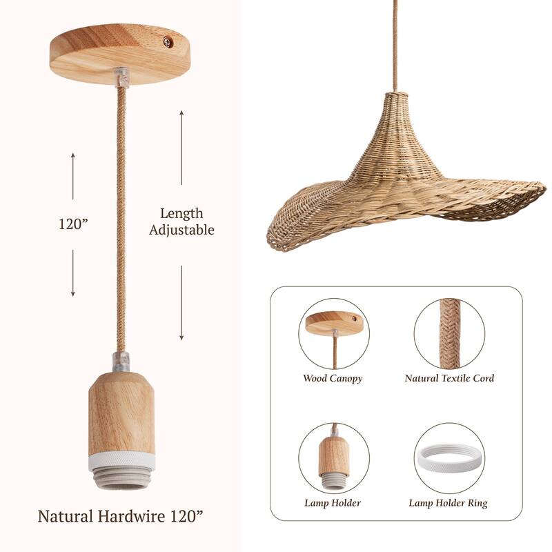 Zen Rattan Pendant Light Natural Medium Sculptural Handwoven Hanging Light For Modern, Transitional, Farmhouse, Boho Room Decor