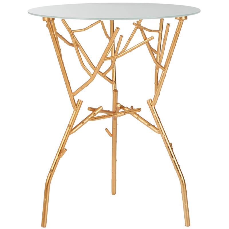 SAFAVIEH Treasures Lawanda Gold/ Blue-White Top Accent Table - 18" W x 18" L x 22.5" H - 18Wx18Dx23H - Gold/White