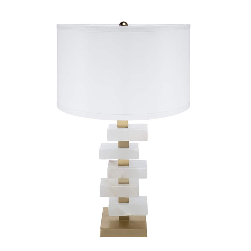 D15x26.7" White and Gold Alabaster Slab Table Lamp