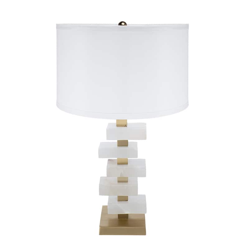 D15x26.7" White and Gold Alabaster Slab Table Lamp - White