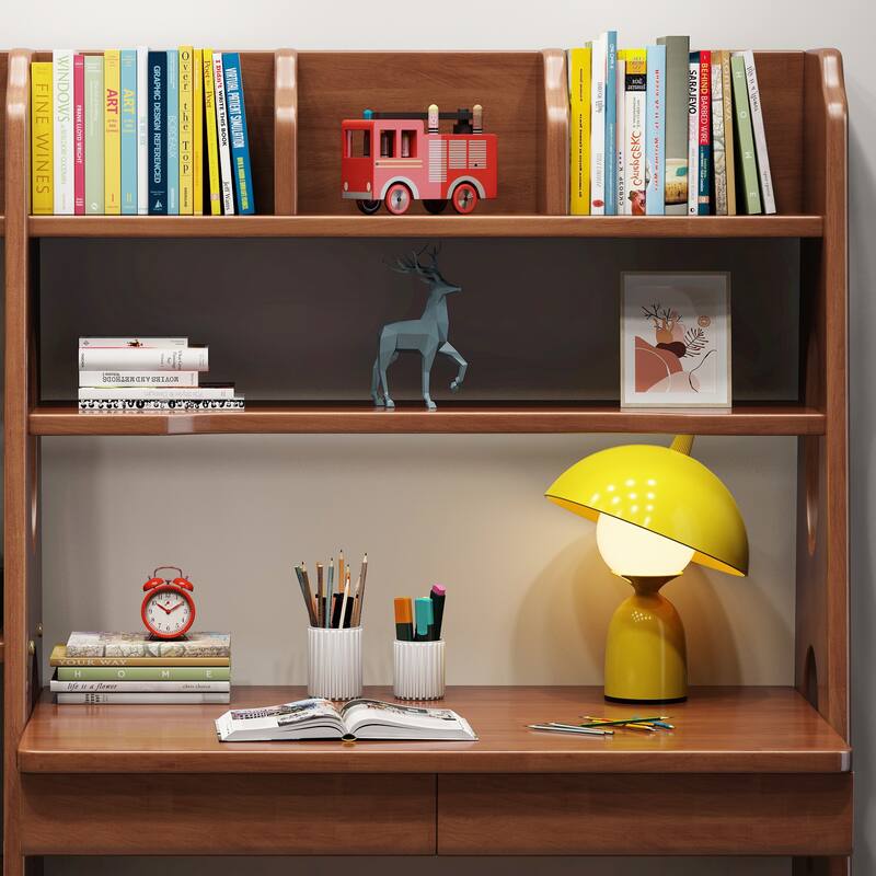 Natural Wood 2-Drawer Kids Desk with Hutch