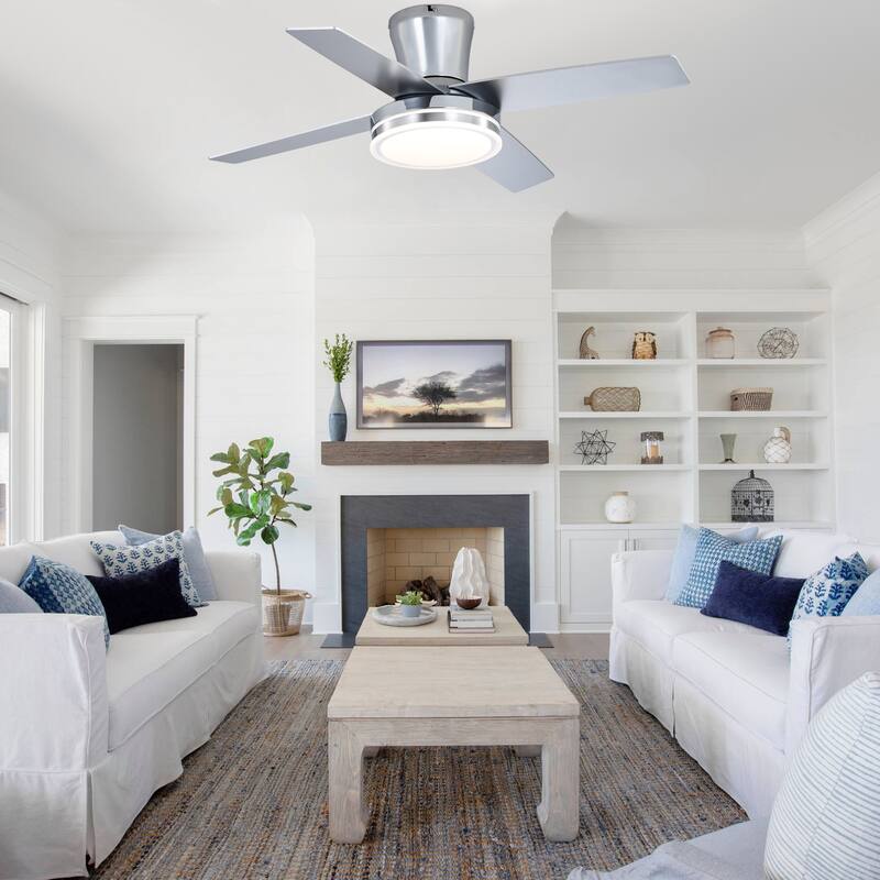 Cusp Barn 44" Low Profile Flush Mount Ceiling Fans with Lights and Remote, Modern 6 Speeds Quiet Reversible DC Motor Ceiling Fan