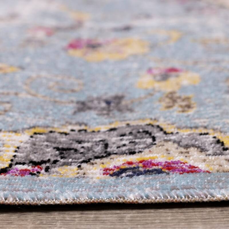 Spring Collection - Blue/Yellow Vintage Medallion Indoor/Outdoor Rug