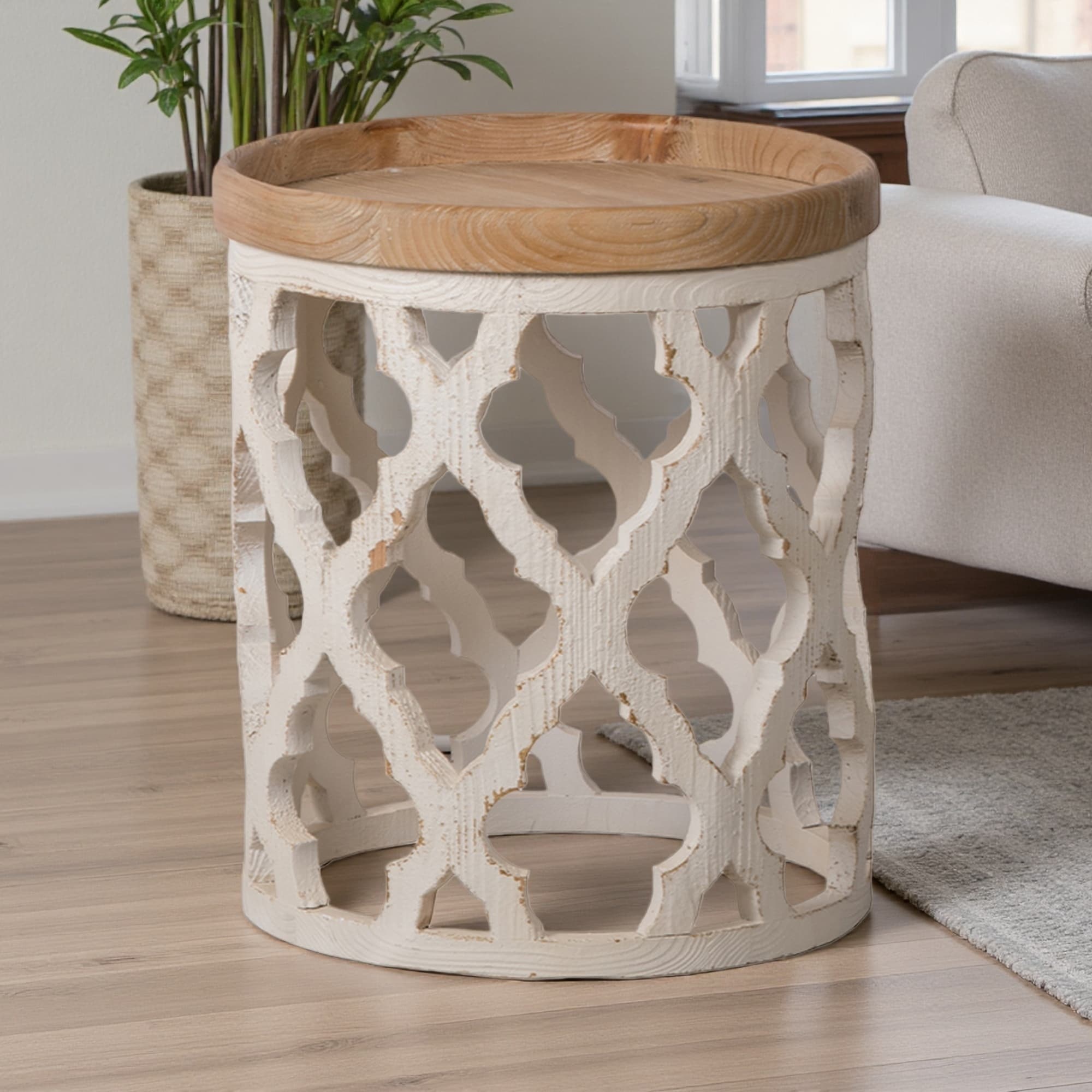 23" Fir Wood Distressed Side Table with Vintage Style for Living Room and Bedroom