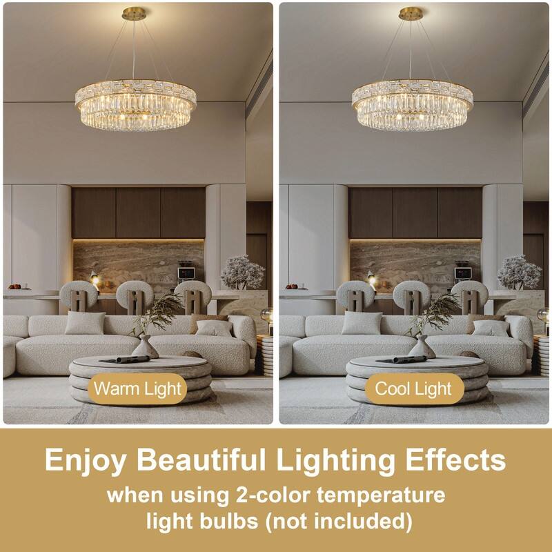KAYLA Crystal Chandelier - Large K9 Crystal Pendant Light for High Ceilings, Entryway, Foyer, Dining Room & Living Room