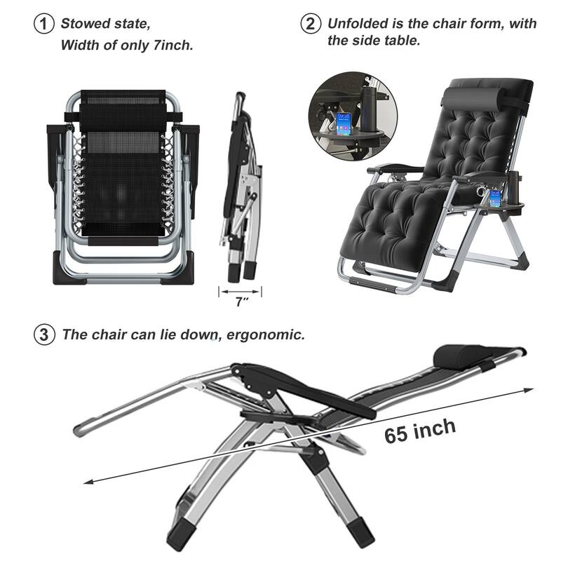 DoCred Zero Gravity Chair Lawn Lounger Chair with Pillow 2pcs