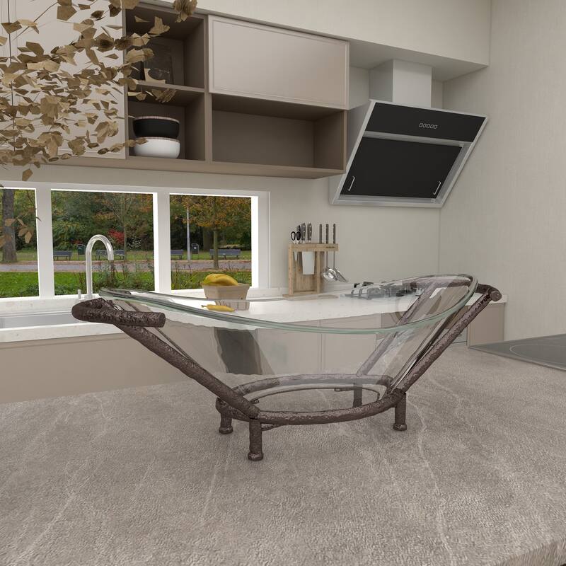 CosmoLiving by Cosmopolitan Glass Kitchen Serving Bowl with Gold or Brown Metal Stand and Ring Feet - Clear or White