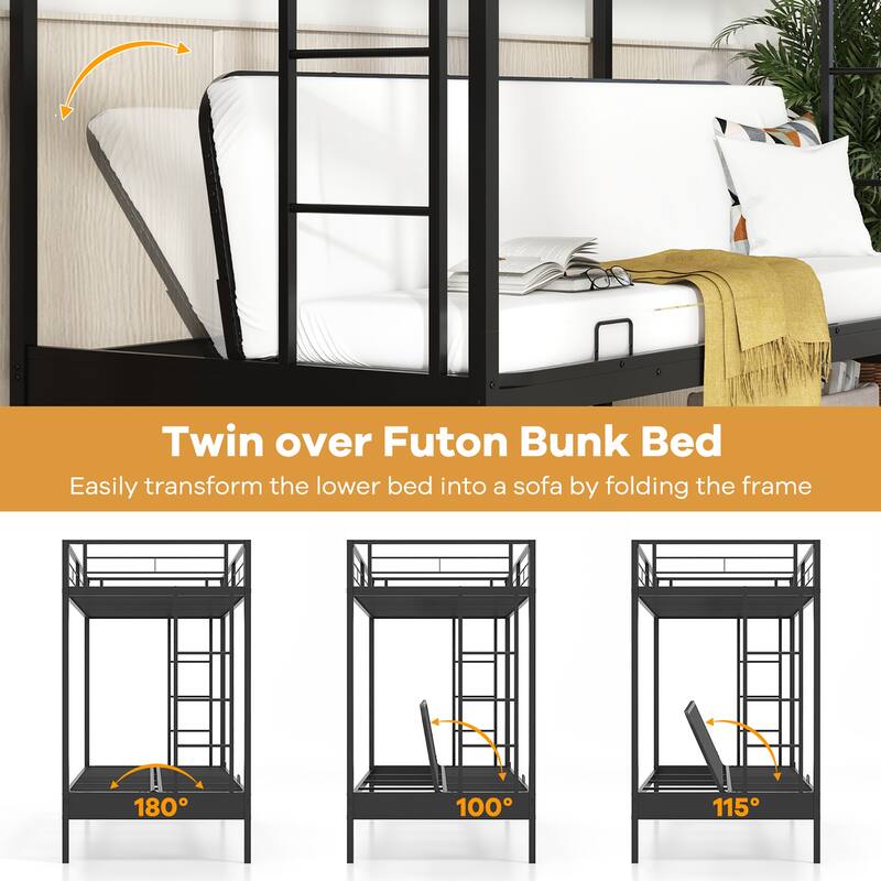 Gymax Twin Over Futon Bunk Bed Convertible Couch & Bed w/ Safety
