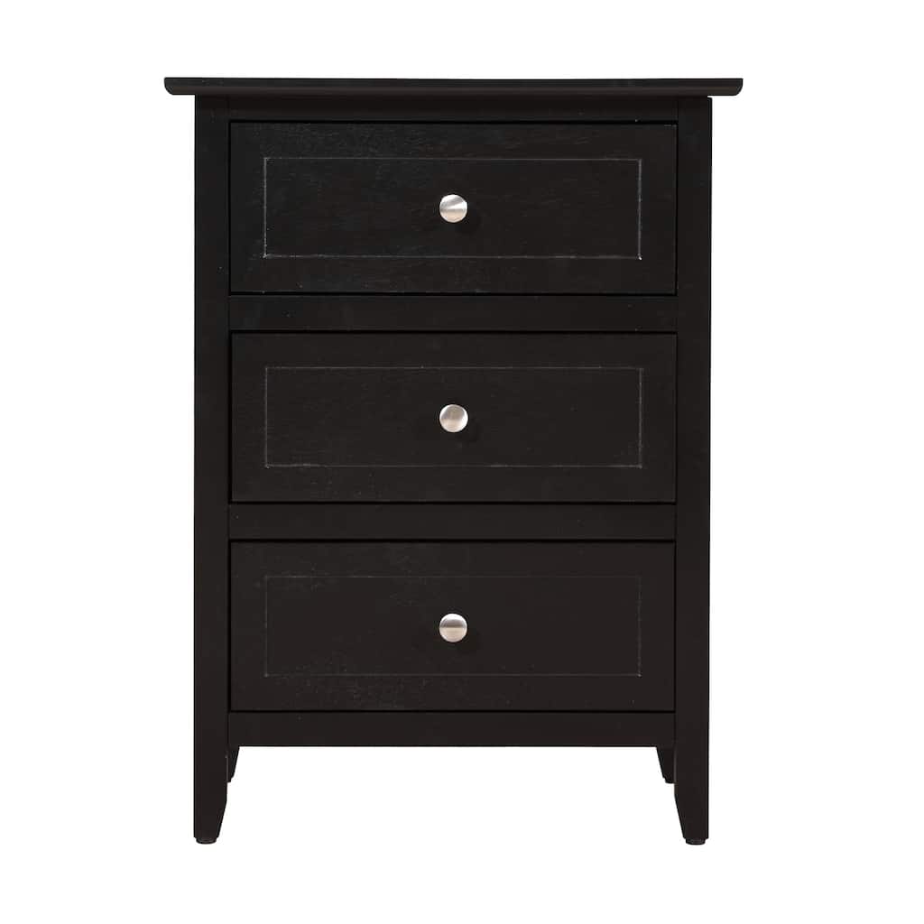 3 Drawer Black Nightstand, 25 Inch Modern Minimalist Bedside Table with Real Wood Veneers