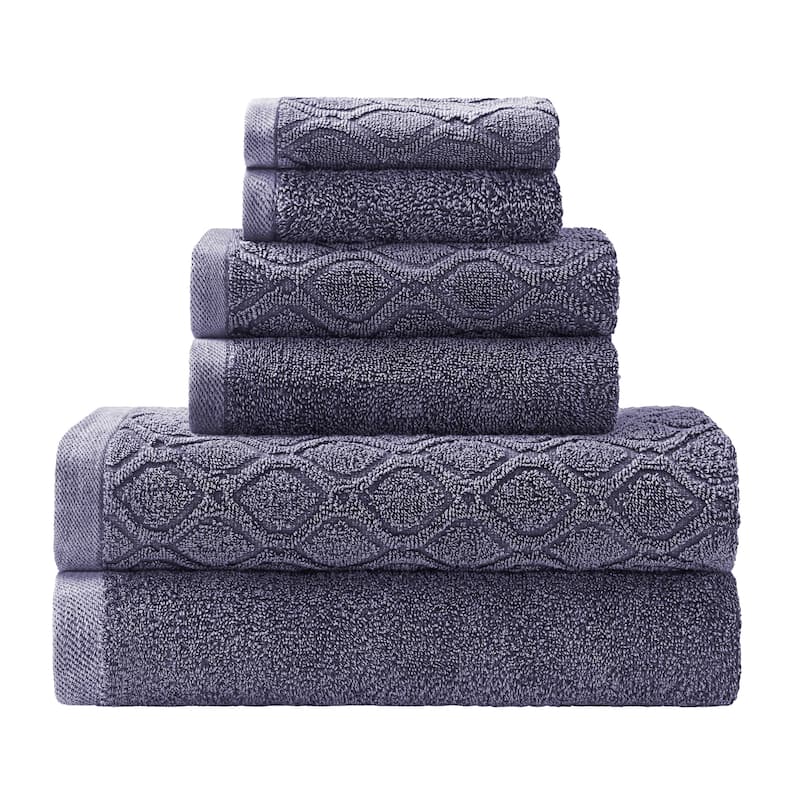 Superior 100% Cotton Jacquard Denim 6-Piece Wash Towel Set - Navy Blue