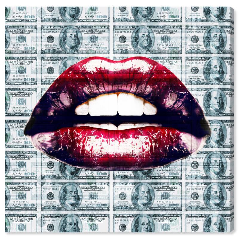 Wynwood Studio Fashion and Glam Put Your Money Where Your Mouth Is Red and Dark Red Modern & Contemporary Wall Art Canvas Print