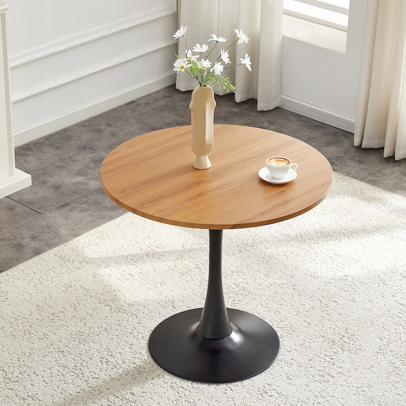 Round Dining Table, 31.5" Circle Tulip Table with Thickened Tabletop & Metal Pedestal, Mid Century Modern Bistro Table - Black,Wood