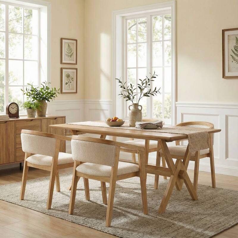 Christopher Knight Home - Modern 5-Piece Dining Set with Rectangular V-Base Dining Table & Hand-Woven Upholstered Dining Chairs