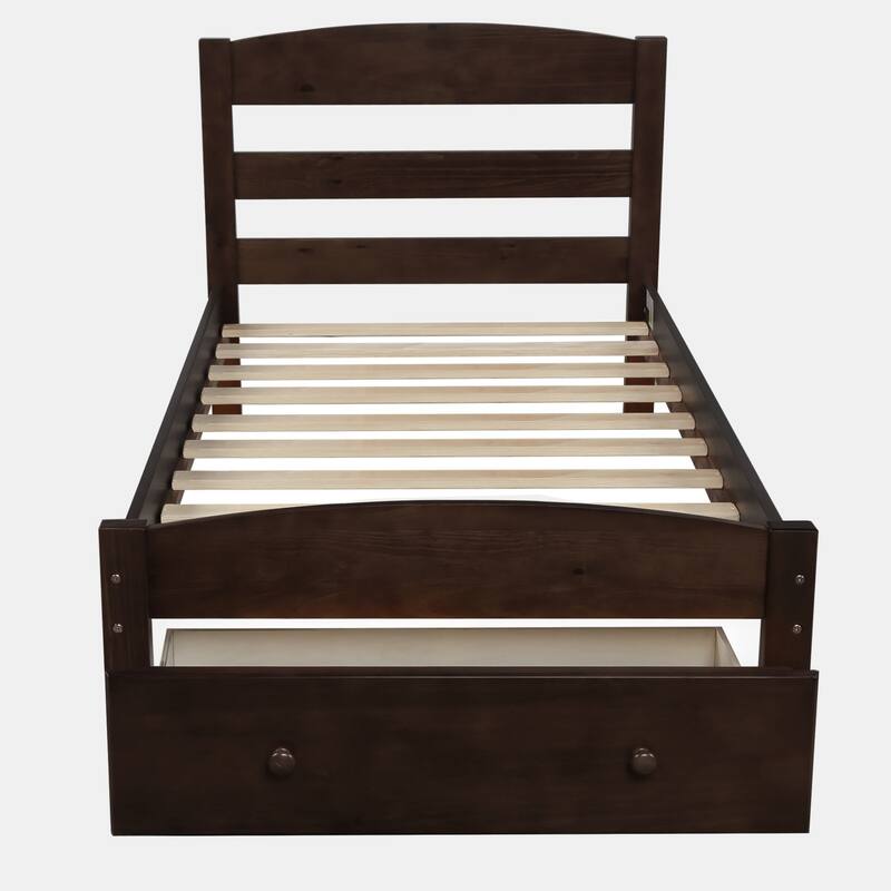 Oaks Aura Platform Twin Bed Frame with Storage Drawer and Wood Slat Support No Box Spring Needed, 4 Colors