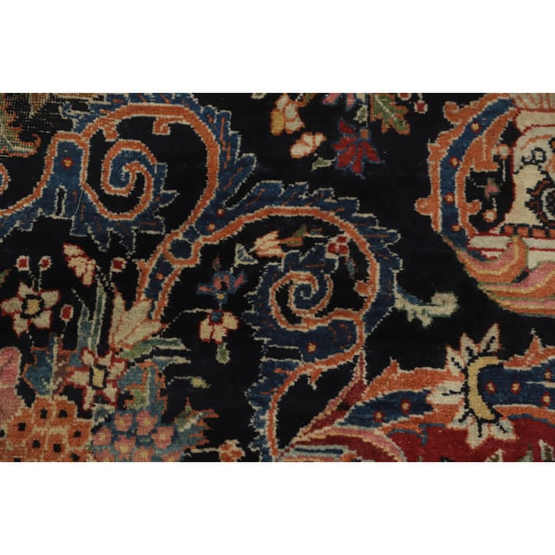Hand Knotted Oriental 100% Wool Carpet Traditional Floral Navy Blue & Blues Kashmar Area Rug - 15' 7'' X 10' 1''