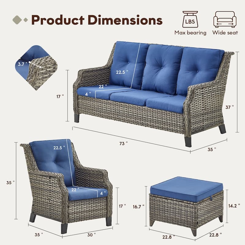 Gymojoy Outdoor Wicker Furniture Set with Cushions All-Weather PE Rattan