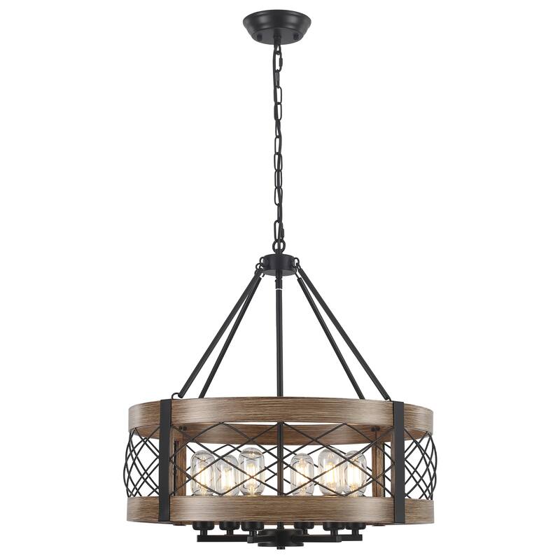 Drum Rustic Hanging Lights 6-Light Adjustable Farmhouse Chandelier Dining Room Light Fixture Kitchen Island Lighting - N/A