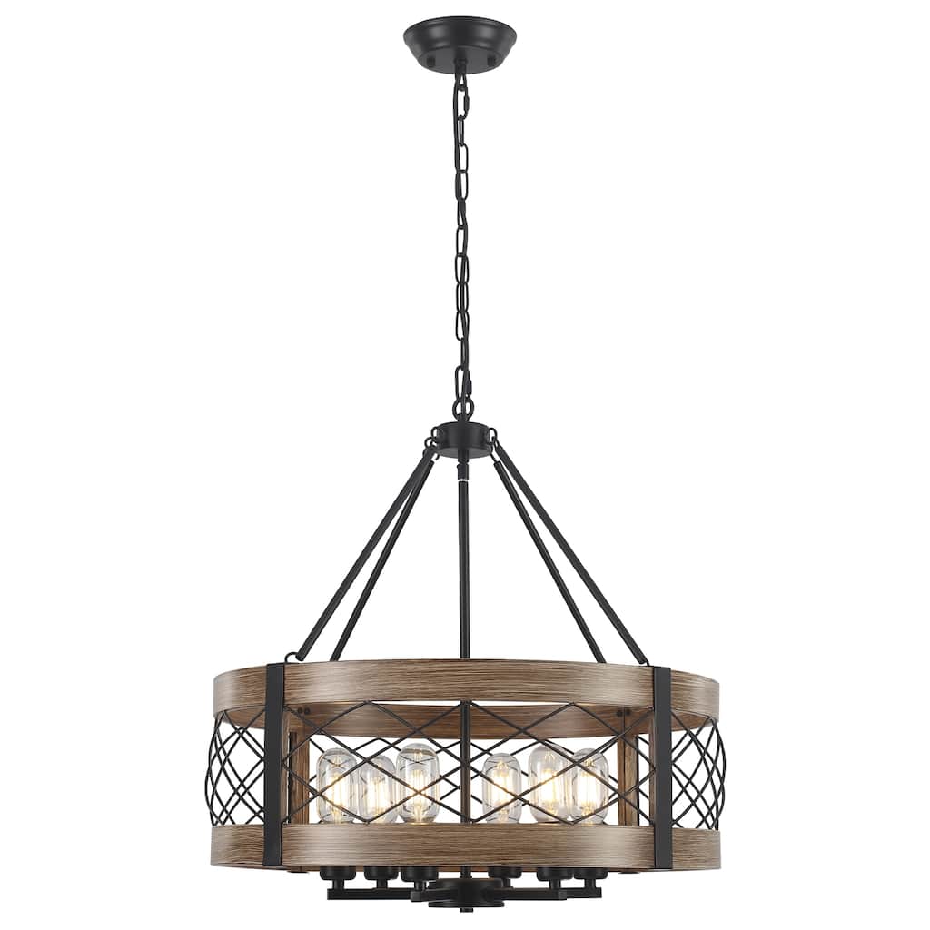 Drum Rustic Hanging Lights 6-Light Adjustable Farmhouse Chandelier Dining Room Light Fixture Kitchen Island Lighting