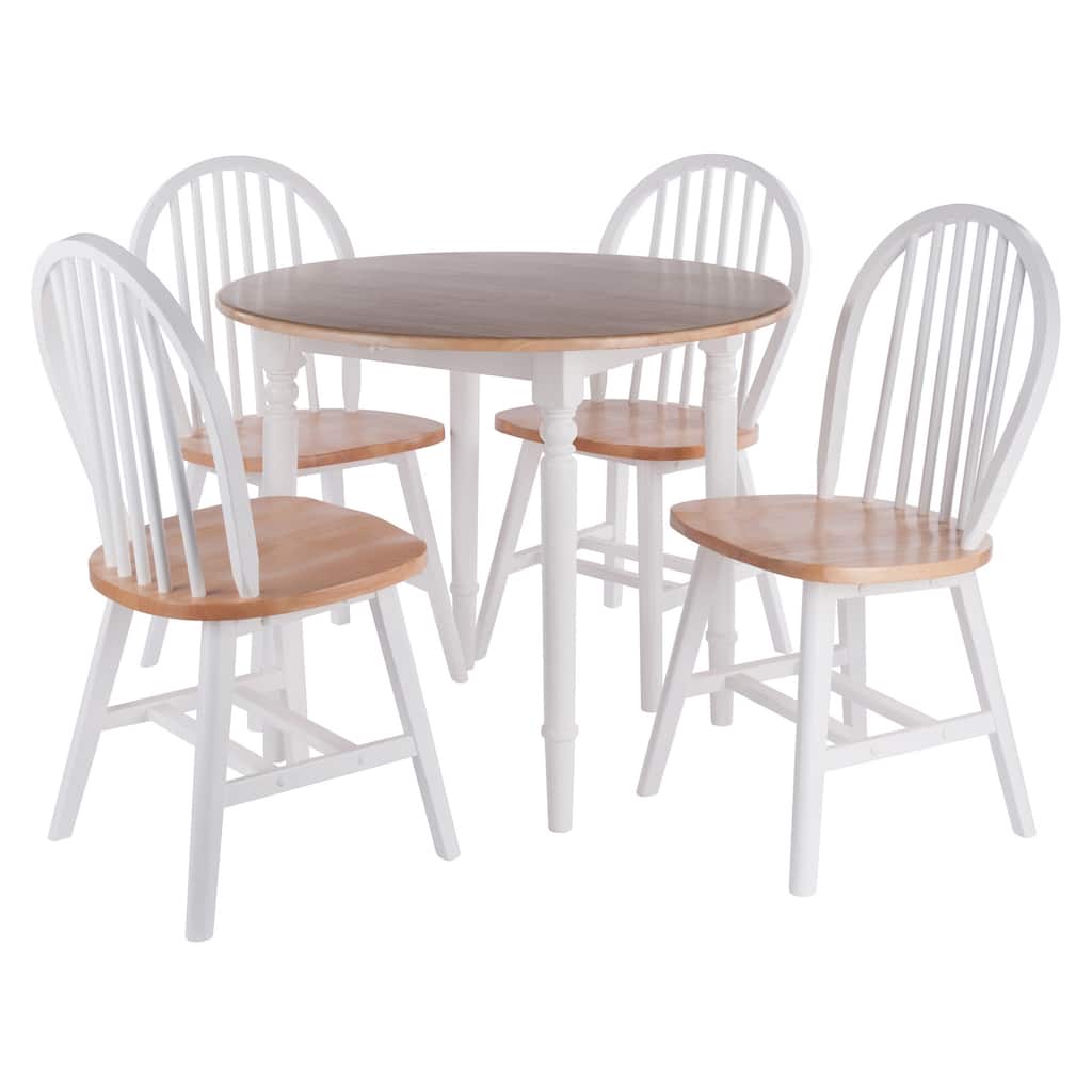 Sorella 5-Pc Drop Leaf Dining Table with Chairs, Natural and White