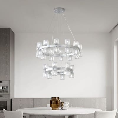 30 - Light Double - Ring Clear Crystal Chandelier
