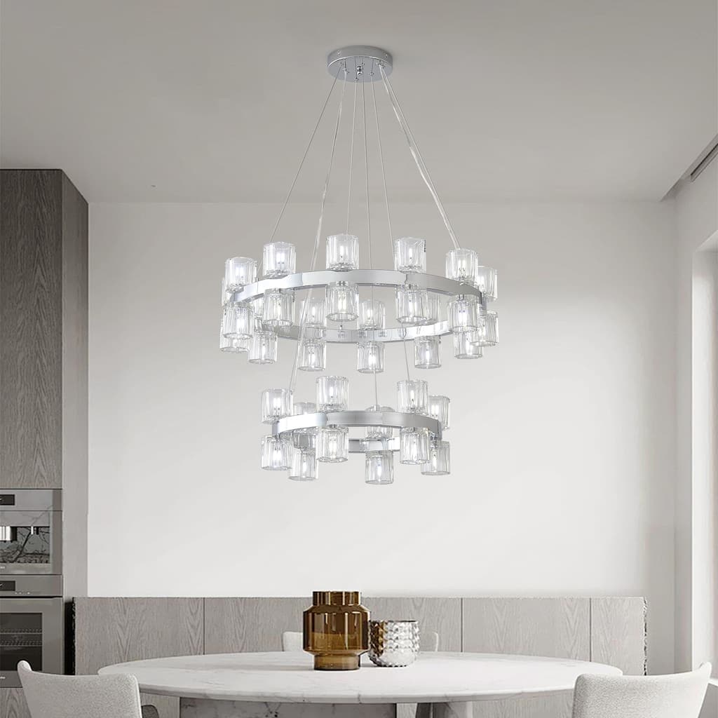 30 - Light Double - Ring Clear Crystal Chandelier