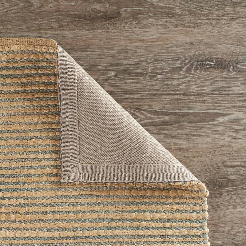 Sevita Organic Jute Woven Area Rug, Natural and Blue
